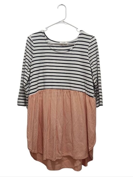 Umgee Tops - Umgee Striped Colorblock Babydoll Tunic Top Small 3/4 Sleeve Boho Blouse Soft